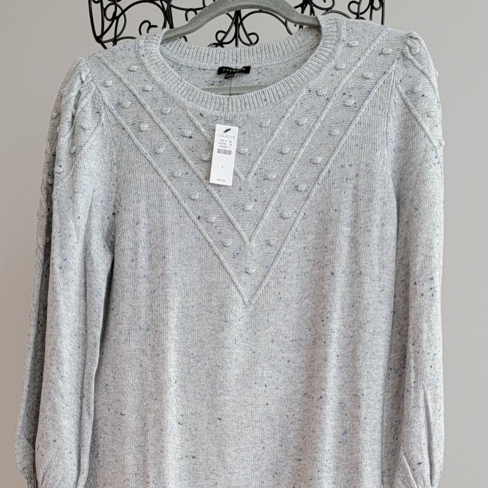 NWT Talbots Grey Tweed Crewneck Knit Sweater Dress, Size L